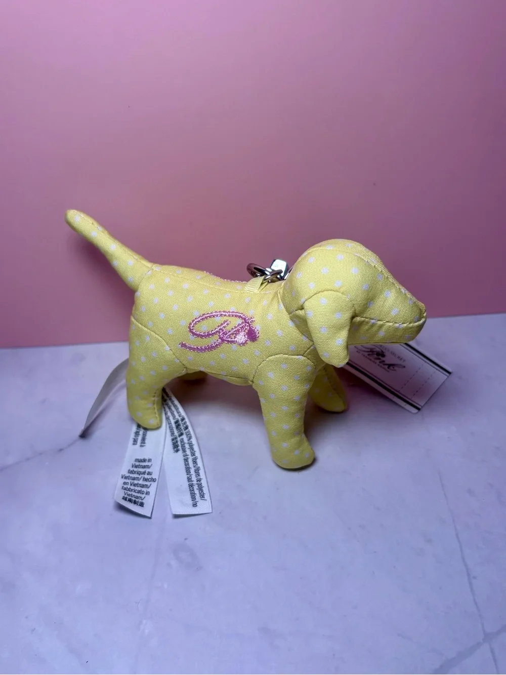 💛PINK Victoria’s Secret by Frankie’s Bikinis Yellow Polka Dot Bag Charm Keychain